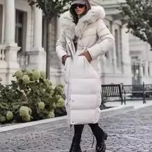 Wool Collar Hooded Women's Winter Coat