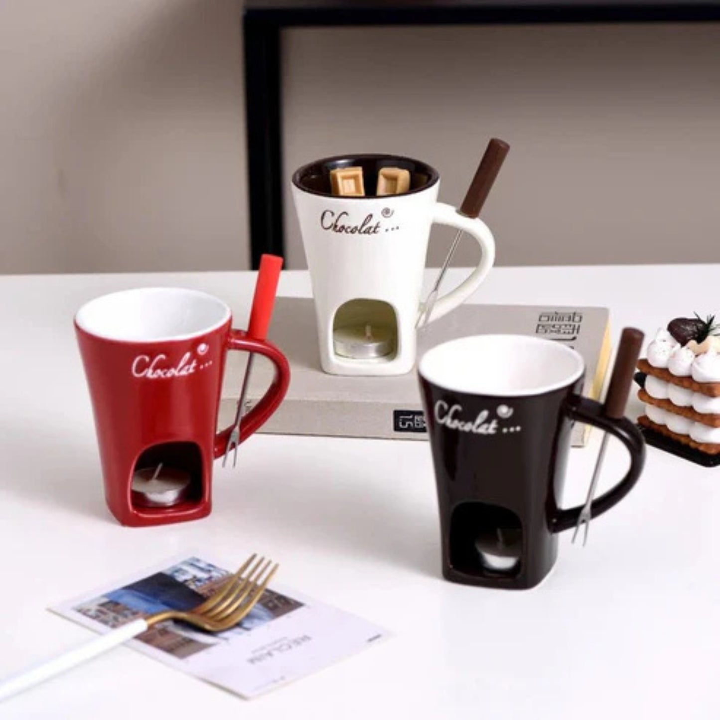 Tazza personale in ceramica per fonduta di cioccolato da 130 ml