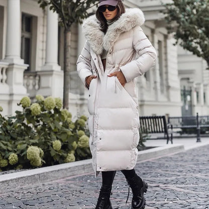 Wool Collar Hooded Women's Winter Coat