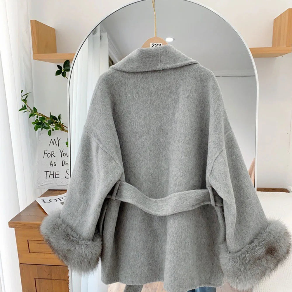 Belted Faux Fur Short Women's Coat