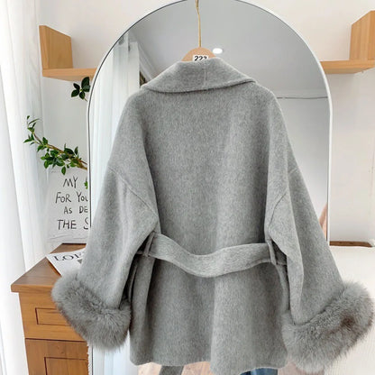Belted Faux Fur Short Women's Coat
