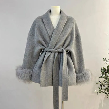 Belted Faux Fur Short Women's Coat