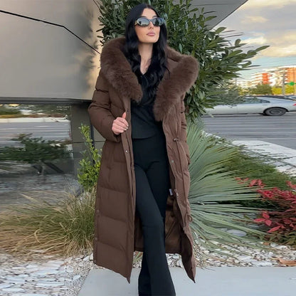 Wool Collar Hooded Women's Winter Coat