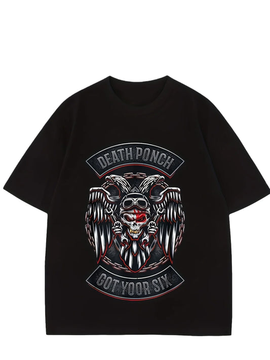 Maglietta da uomo in cotone con grafica Skull & Wings 