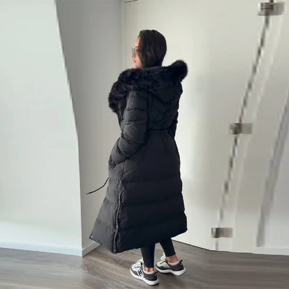 Wool Collar Hooded Women's Winter Coat