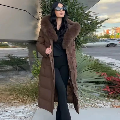 Wool Collar Hooded Women's Winter Coat