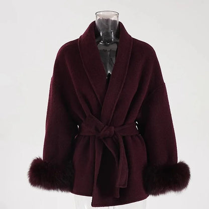 Belted Faux Fur Short Women's Coat