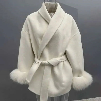 Belted Faux Fur Short Women's Coat