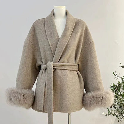 Belted Faux Fur Short Women's Coat