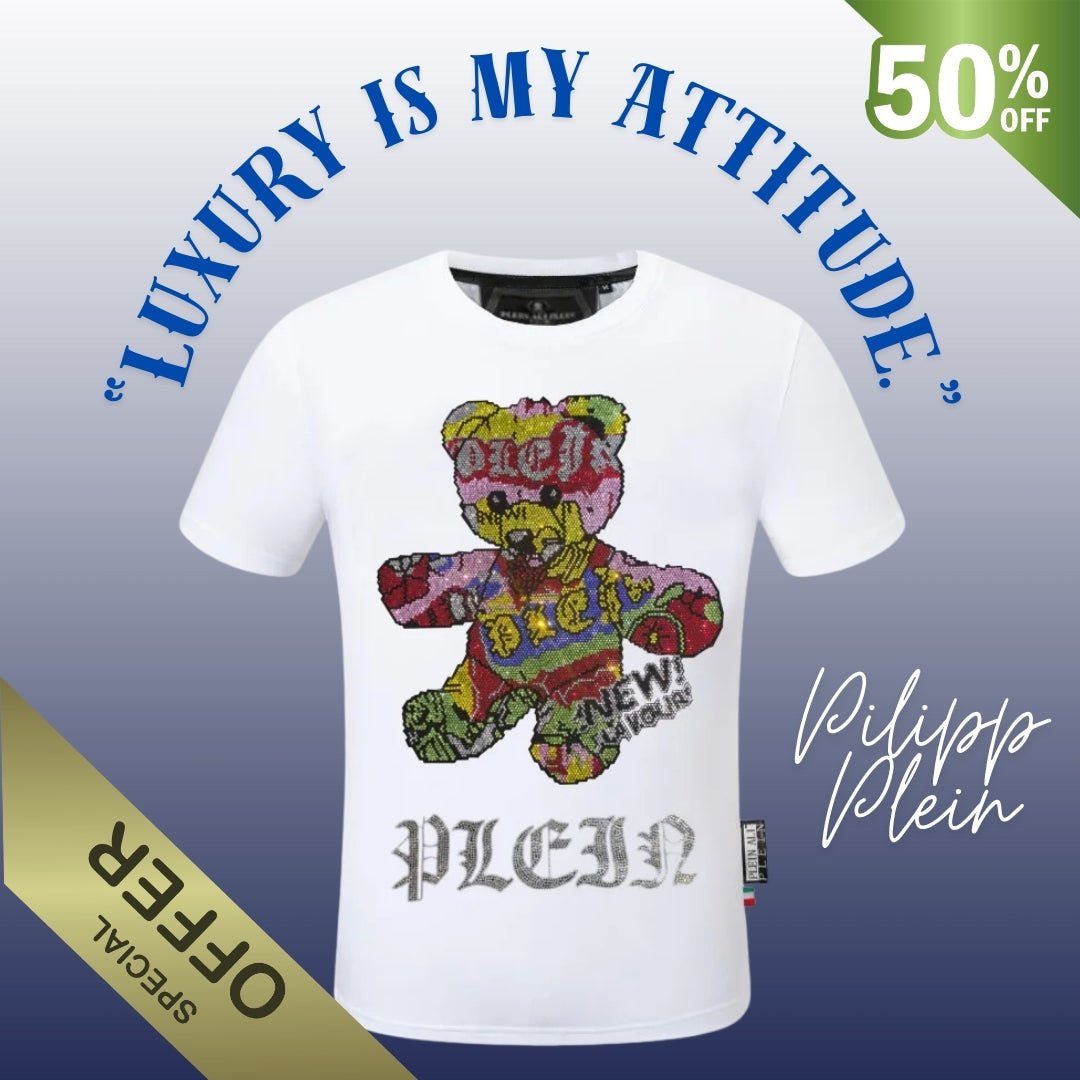 Front view of Philipp Plein luxury designer t-shirt in premium fabric with contemporary fit.